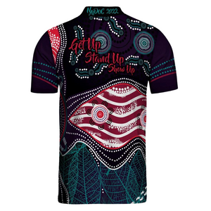 NAIDOC 2022, 'GET UP, STAND UP, SHOW UP - POLO SHIRT - DESIGN 2 TEAL/RED'