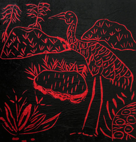 Dorothy Edwards, 'Brolga Hunting', Linocut print on paper, 15 x 15cm