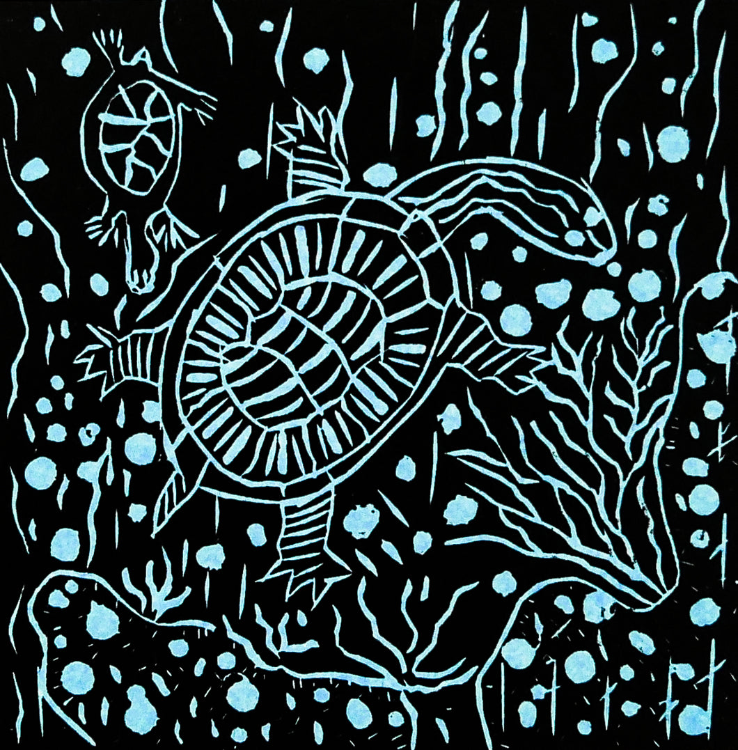 Dorothy Edwards, 'Long Neck Turtle', Linocut print on paper, 15 x 15cm