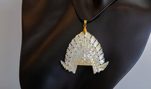 Joel Sam 'Gold lip pearl shell pendant: Dhibal design (Torres Strait headdress)'