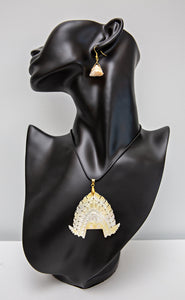 Joel Sam 'Gold lip pearl shell pendant: Dhibal design (Torres Strait headdress)'